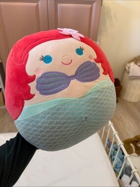 Squishmallows Red-Haired Mermaid Plush with Aqua Tail and Purple Shell